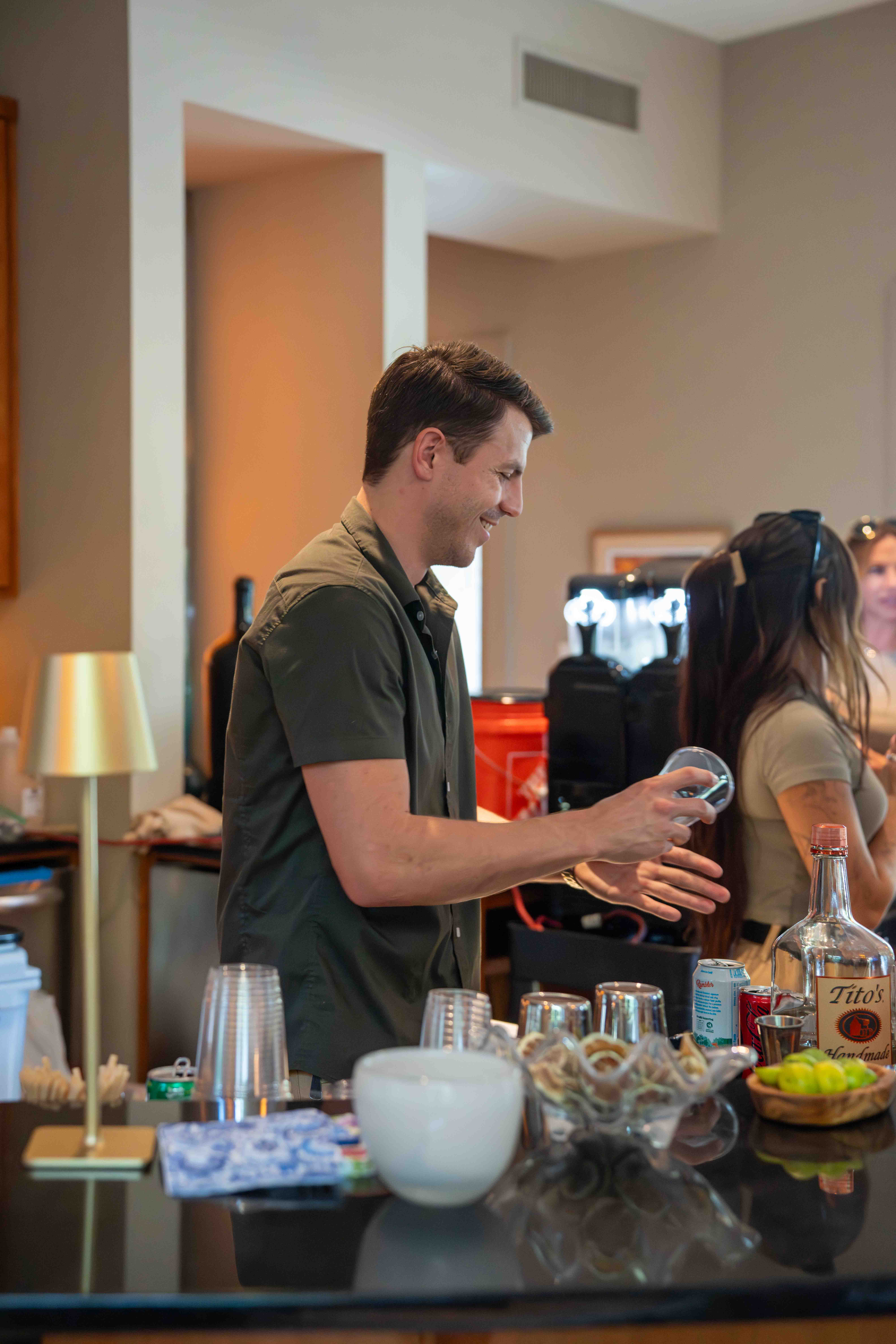 Mobile bartender shaking cocktails at an Austin event